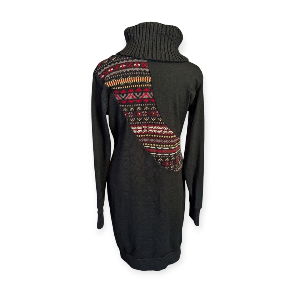 Boho Black Wine Turtleneck Sweater Dress - Picture 3 of 6